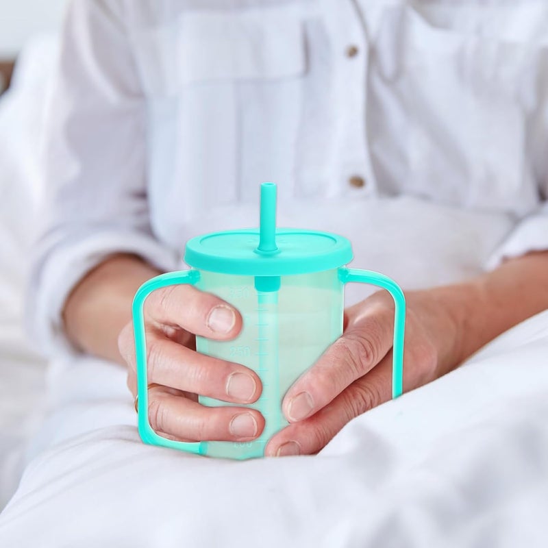 Ysglory Spill Proof Cups for Adults 12 Oz Plastic Elderly Sippy Cup with 2 Handles Straw and Lid Dysphagia Drinking Cups for Adults Hospital Disabled Patients (2) - Image 3